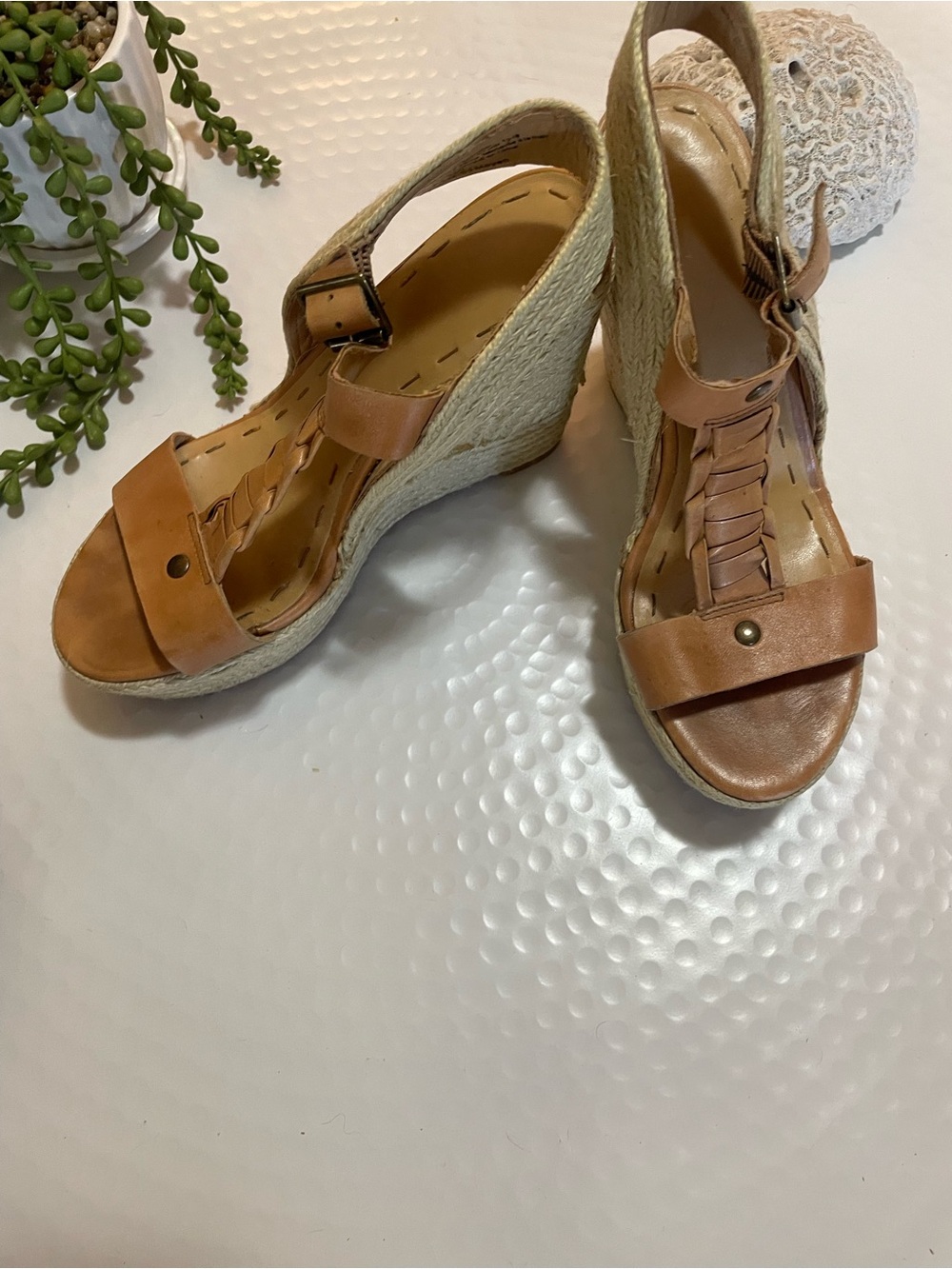 Nine West Tan Braided Espadrille Wedge Sandals